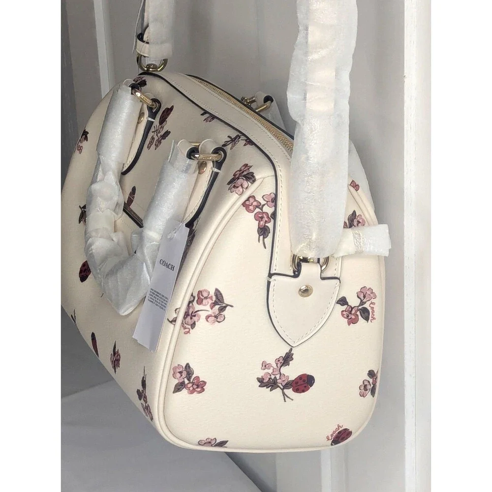 Coach Rowan Medium Satchel - Rare, Chalk, Multi, Ladybug Floral Print, NWT